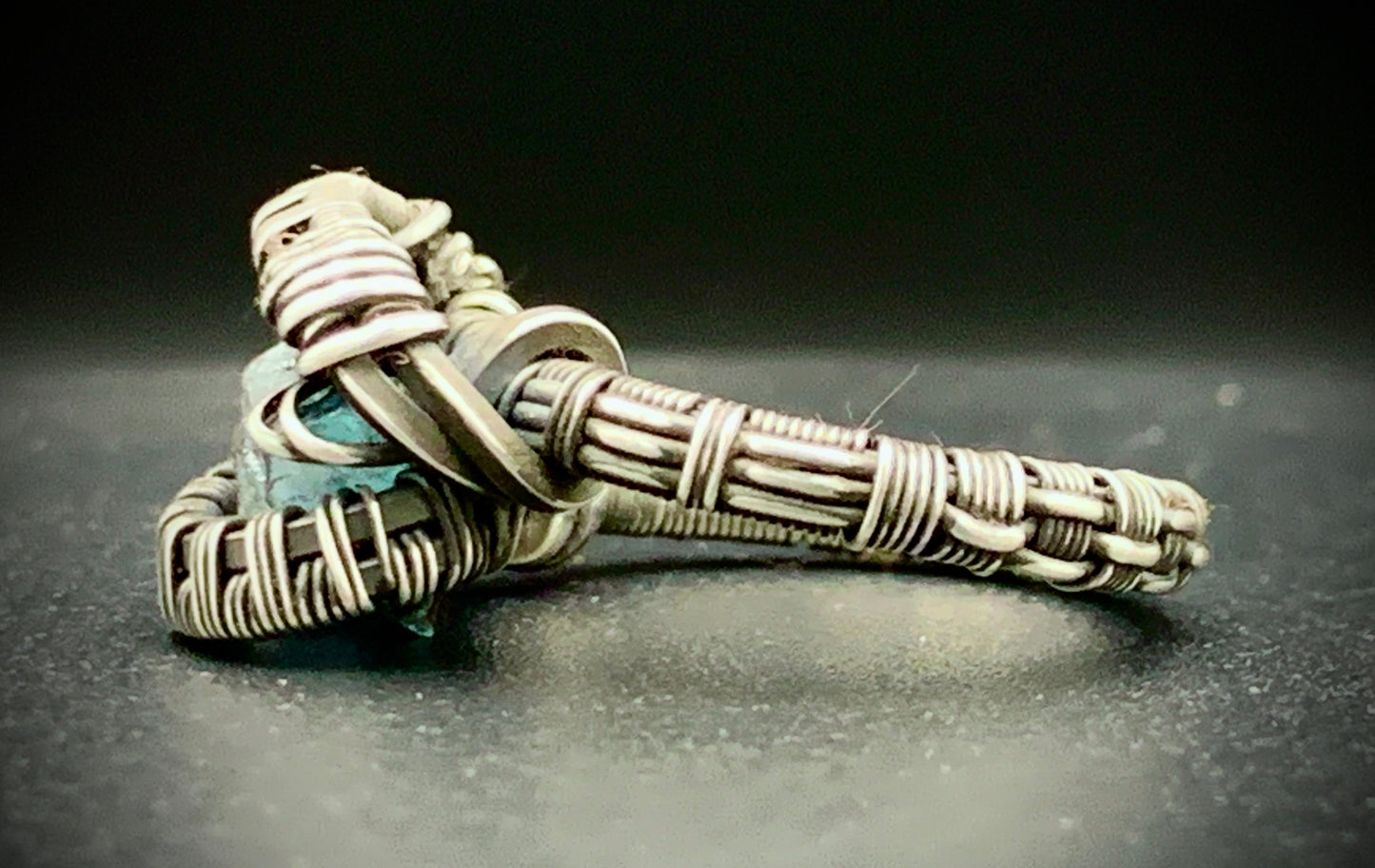 AQUAMARINE WIRE WRAP RING - SIZE 6