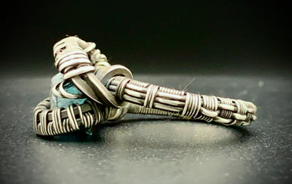AQUAMARINE WIRE WRAP RING - SIZE 6