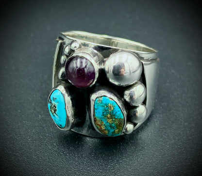 TURQUOISE & AMETHYST POWER RING - SIZE 8