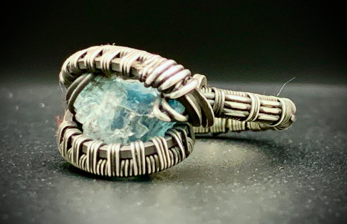 AQUAMARINE WIRE WRAP RING - SIZE 6
