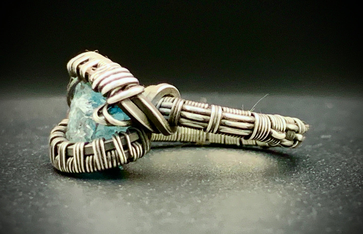 AQUAMARINE WIRE WRAP RING - SIZE 6