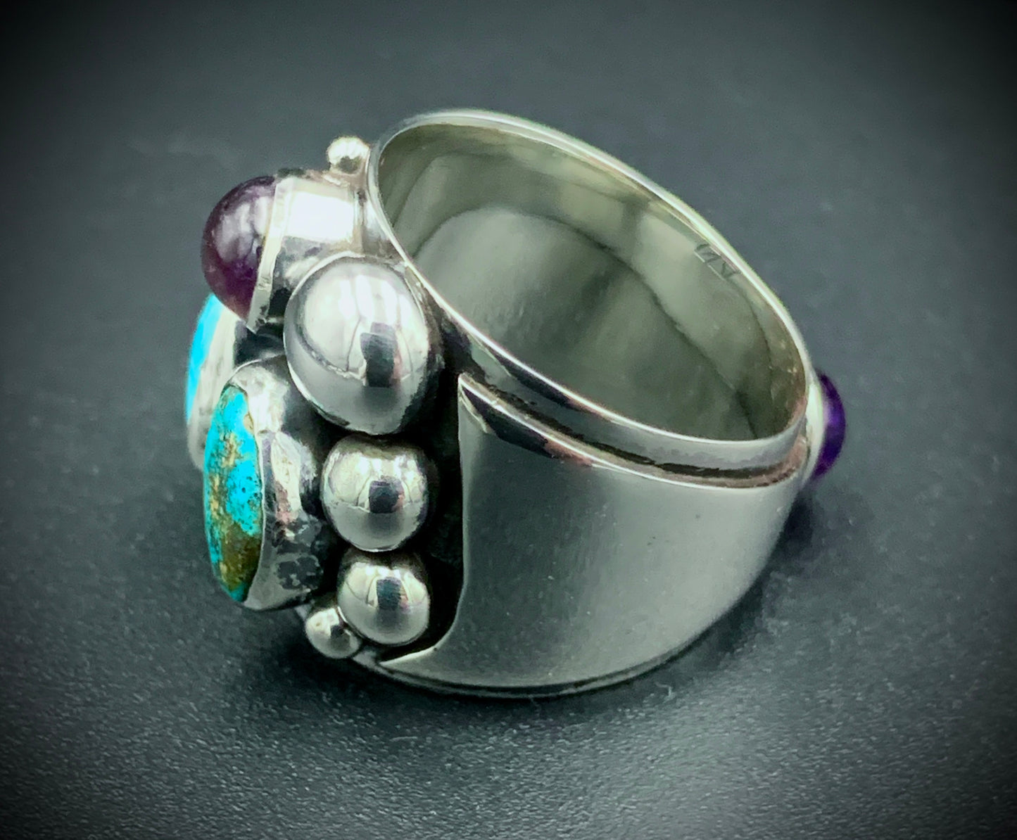 TURQUOISE & AMETHYST POWER RING - SIZE 8