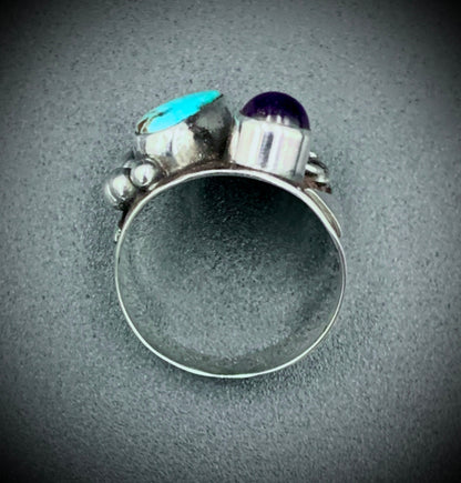 TURQUOISE & AMETHYST POWER RING - SIZE 7.5