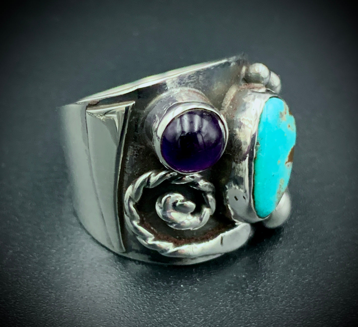 TURQUOISE & AMETHYST POWER RING - SIZE 7.5