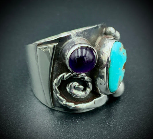 TURQUOISE & AMETHYST POWER RING - SIZE 7.5