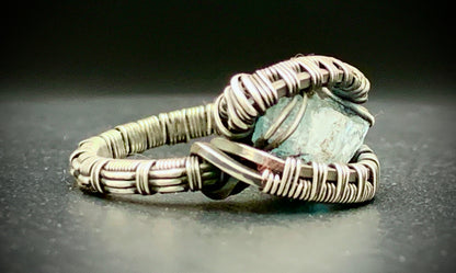 AQUAMARINE WIRE WRAP RING - SIZE 6