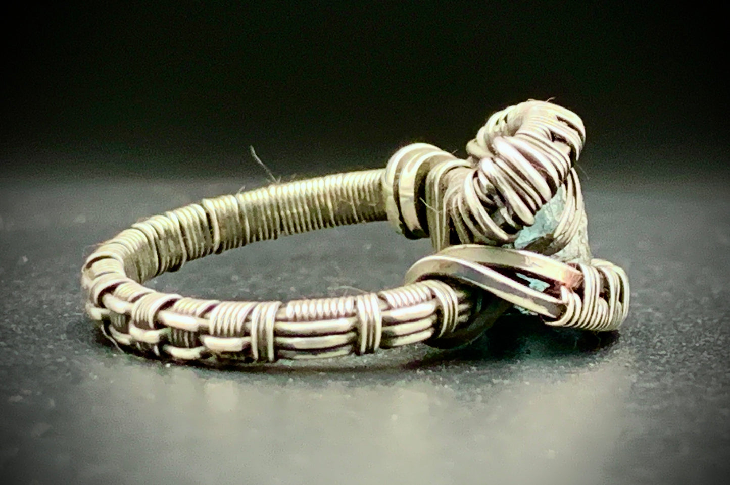 AQUAMARINE WIRE WRAP RING - SIZE 6