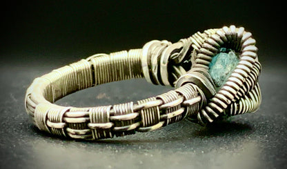 AQUAMARINE WIRE WRAP RING - SIZE 8