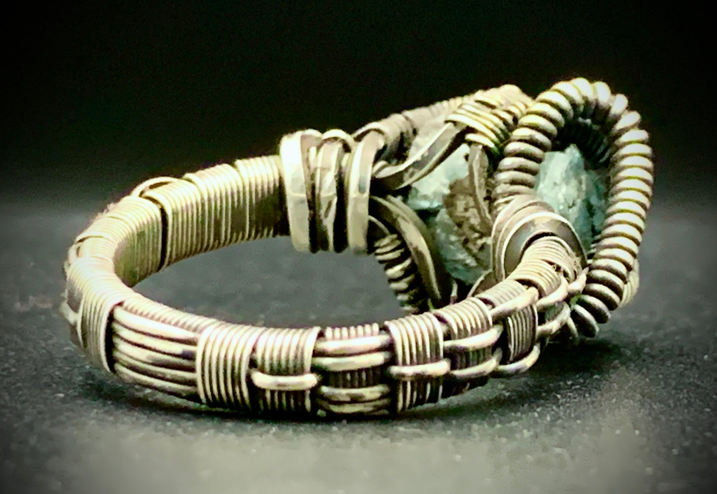 AQUAMARINE WIRE WRAP RING - SIZE 8