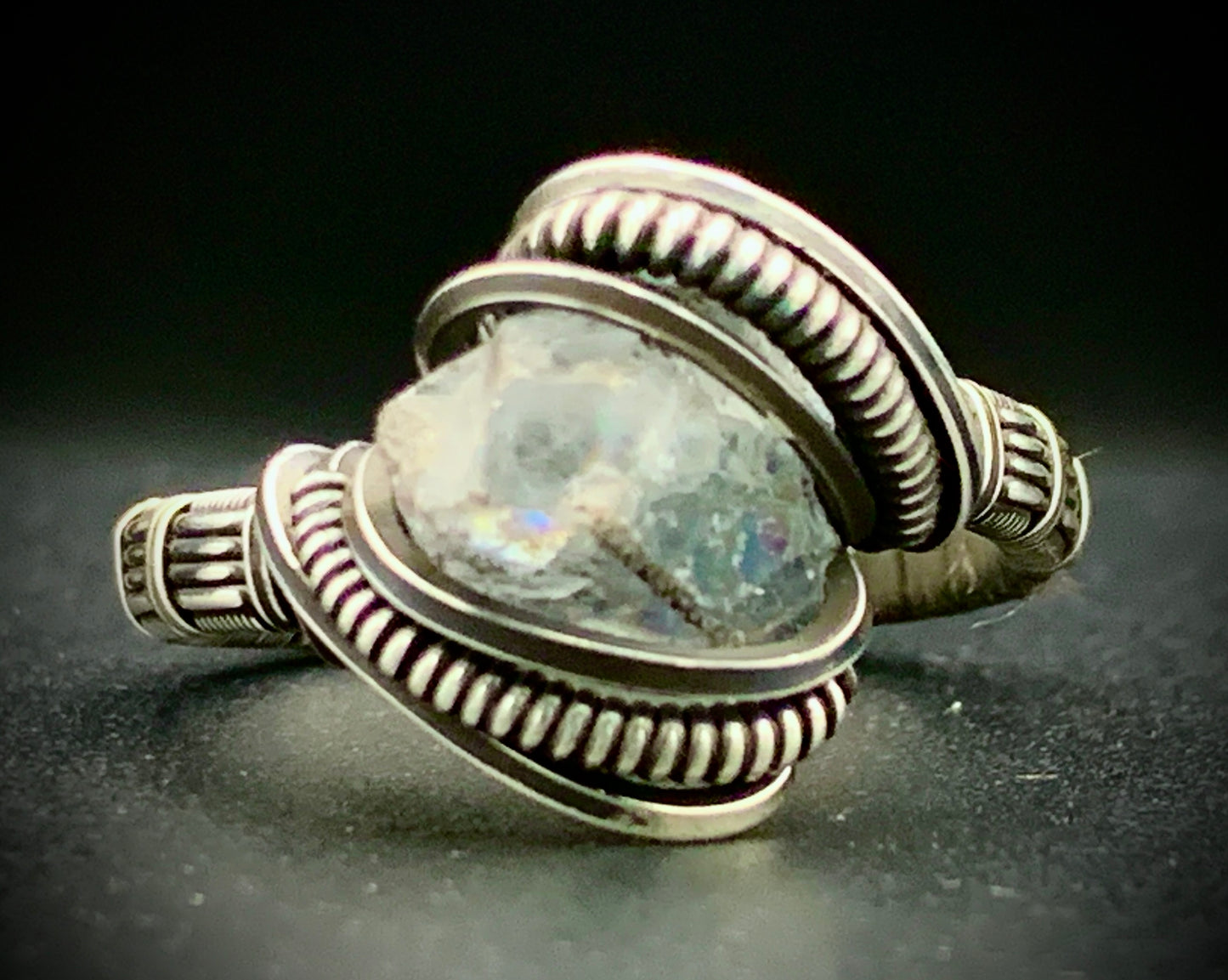 CELESTITE WIRE WRAP RING - SIZE 12
