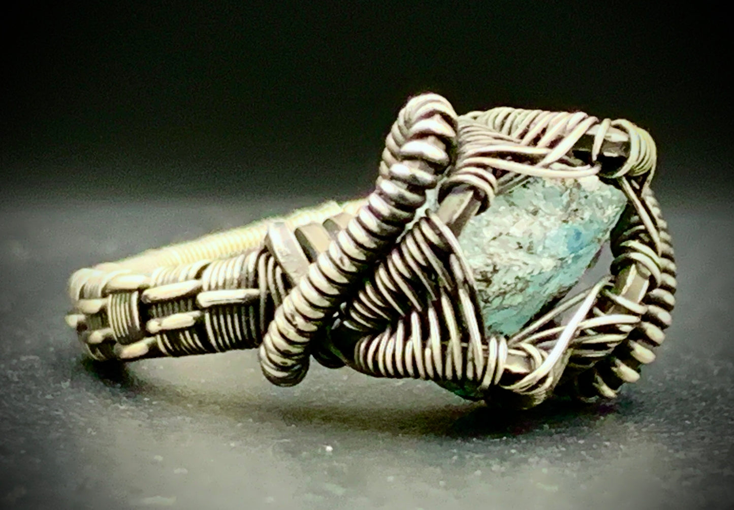AQUAMARINE WIRE WRAP RING - SIZE 8