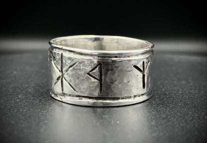 HAMMERED VIKING RUNE RING - SIZE 9.5
