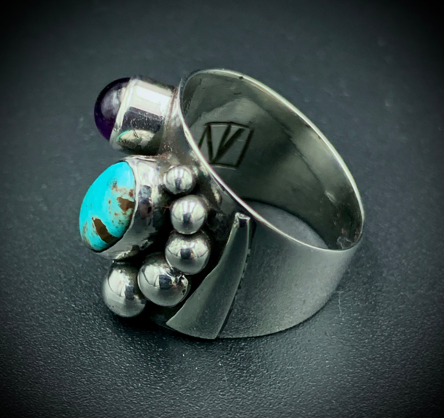TURQUOISE & AMETHYST POWER RING - SIZE 7.5
