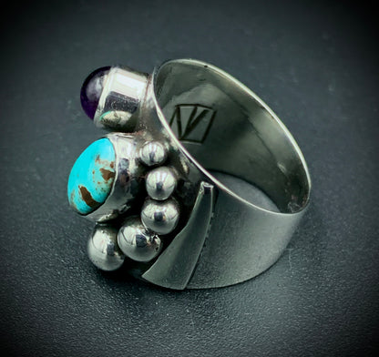 TURQUOISE & AMETHYST POWER RING - SIZE 7.5